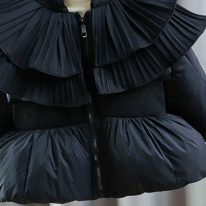 Chic Black Children's Winter Coat with Ruffle Collar
Thickened Velvet Soft & Warm