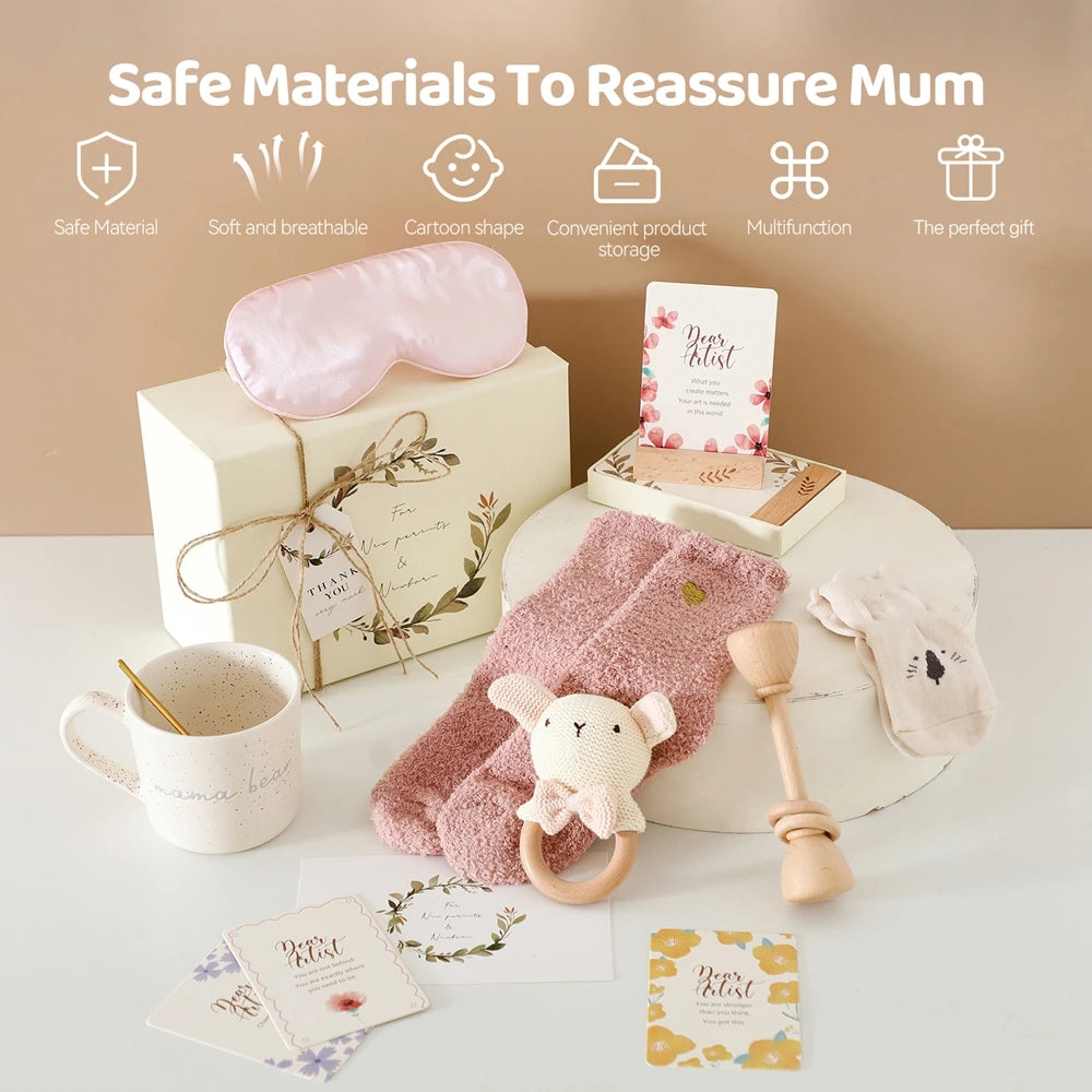 Bathing Set for Newborns Montessori Cotton Towel Toothbrush Cup Socks Rattle Toy Growth Milestone Gift box Photography props