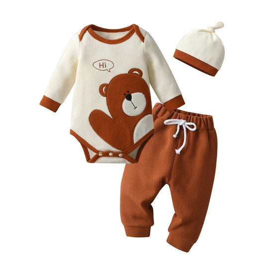 Keep your Baby Boy warm with this Cute Bear Waffle Knit Baby Outfit