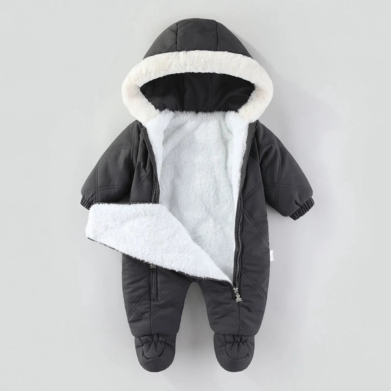 Cozy Plush Baby Snowsuit with Animal Patch, Available in 3 colors