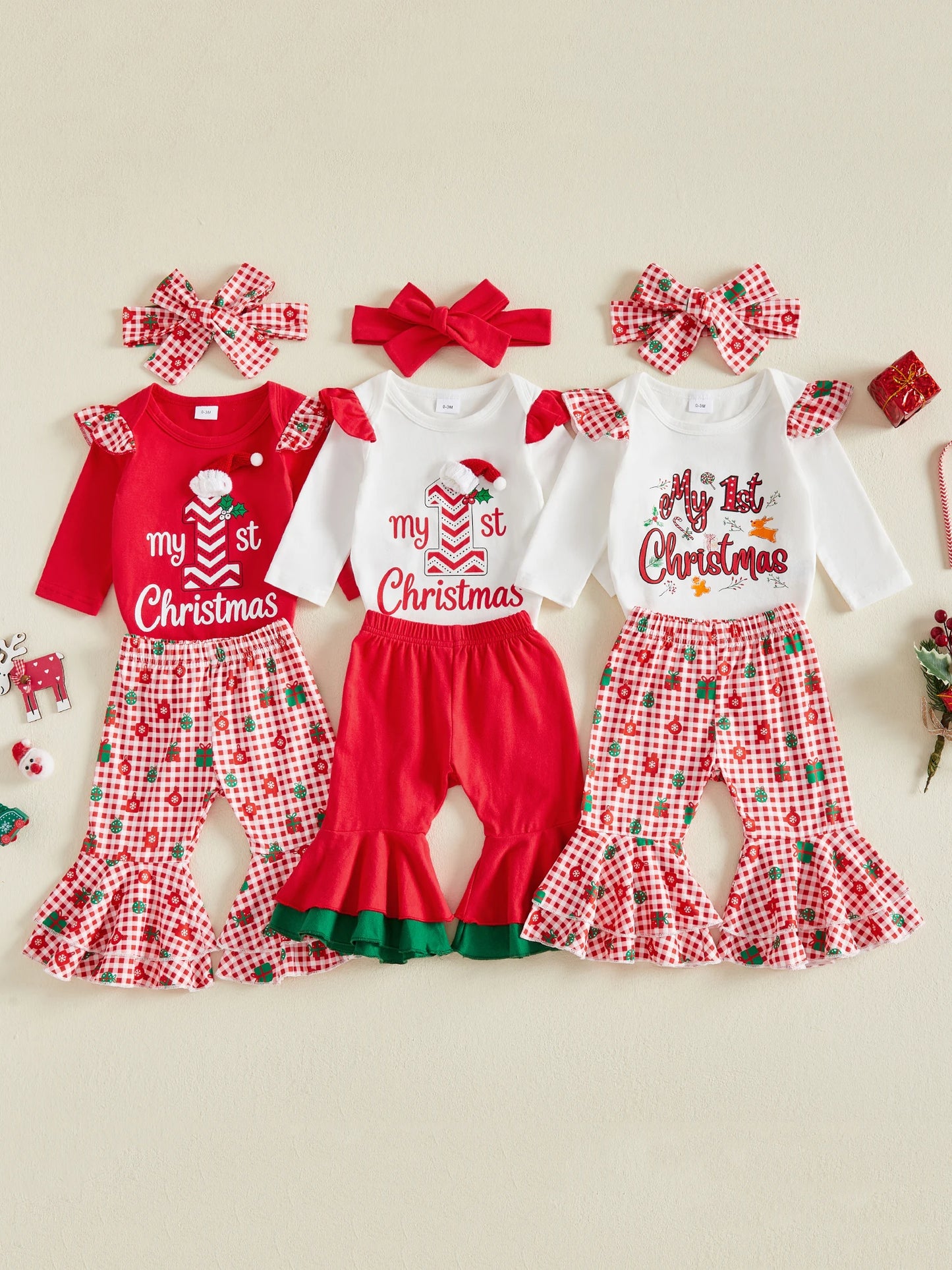 Christmas Outfit With Plaid Headband Print Romper With Plaid Pants Plaid Pants Headband Print Outfit Letters Print Top Rated
