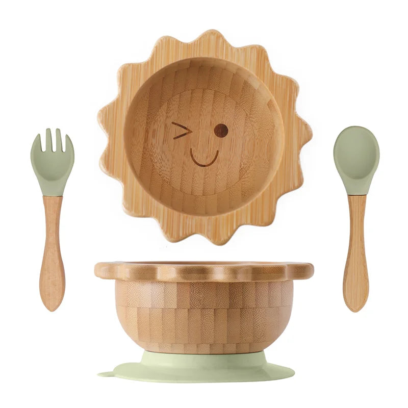 Bamboo Baby Feeding Bowl with Suction Base & Utensil Set