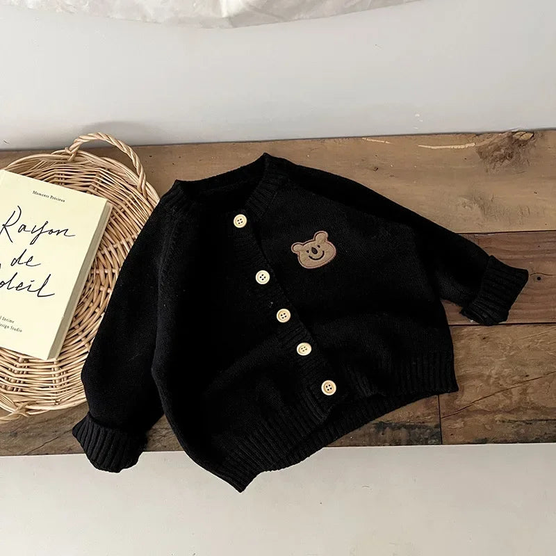 Cute Bear Knit Baby Girl Coat Children's Knitted Cardigan Long Sleeved Top Baby Sweater Outdoor Wear Baby Clothes New Born