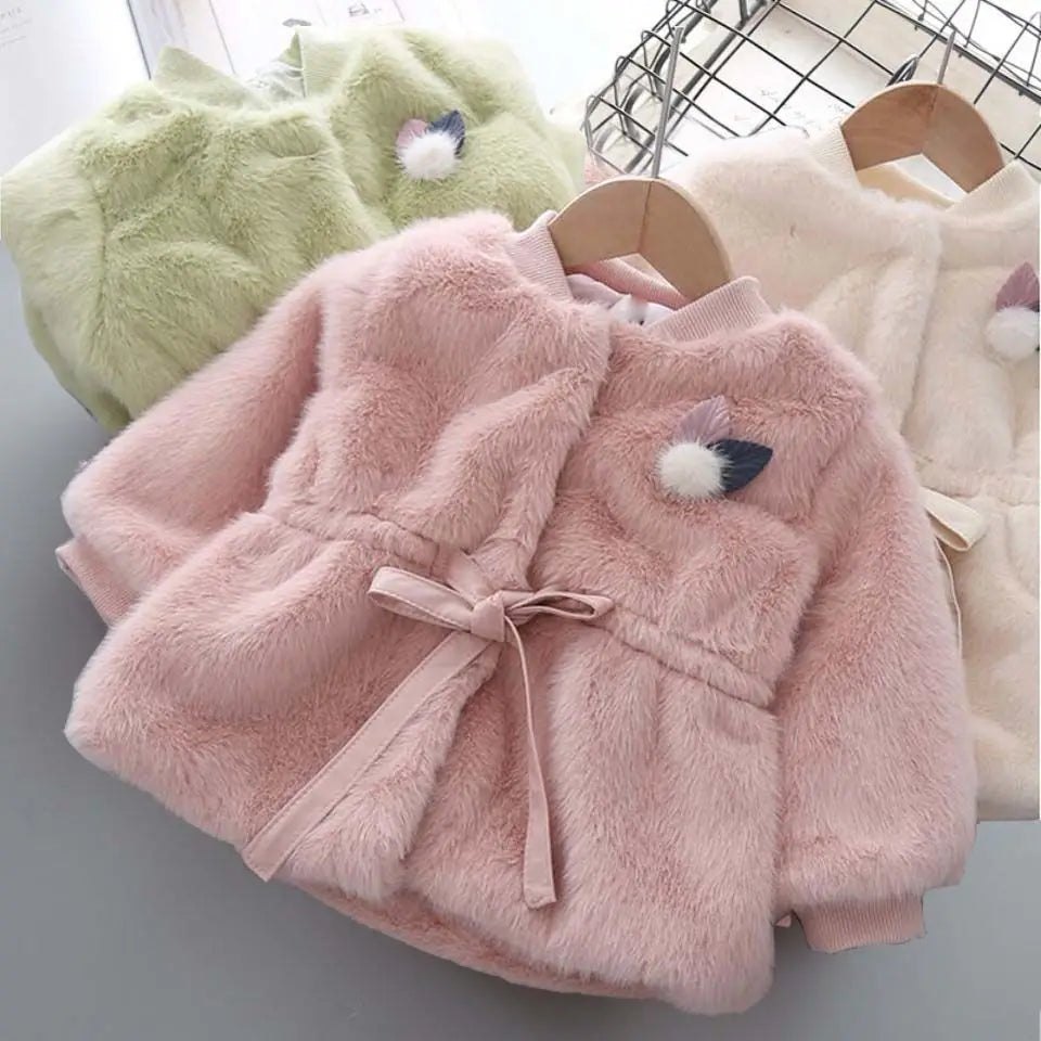 Charming Pink Faux Fur Coat for Girls