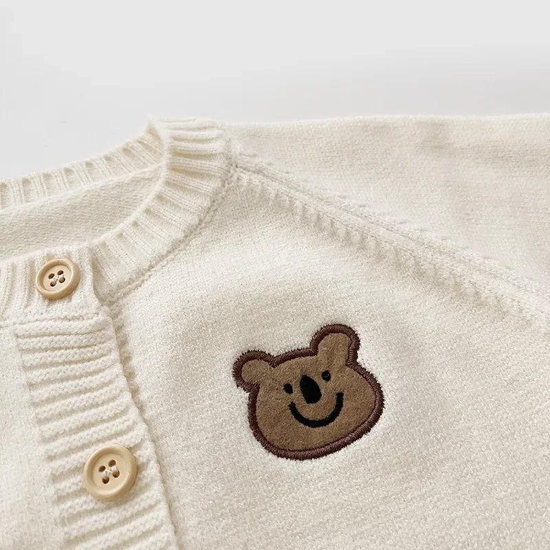 Cute Bear Knit Baby Girl Coat Children's Knitted Cardigan Long Sleeved Top Baby Sweater Outdoor Wear Baby Clothes New Born