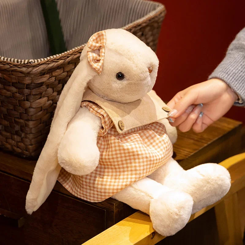 Plush Bunny Doll in Green or Pink Gingham Outfit