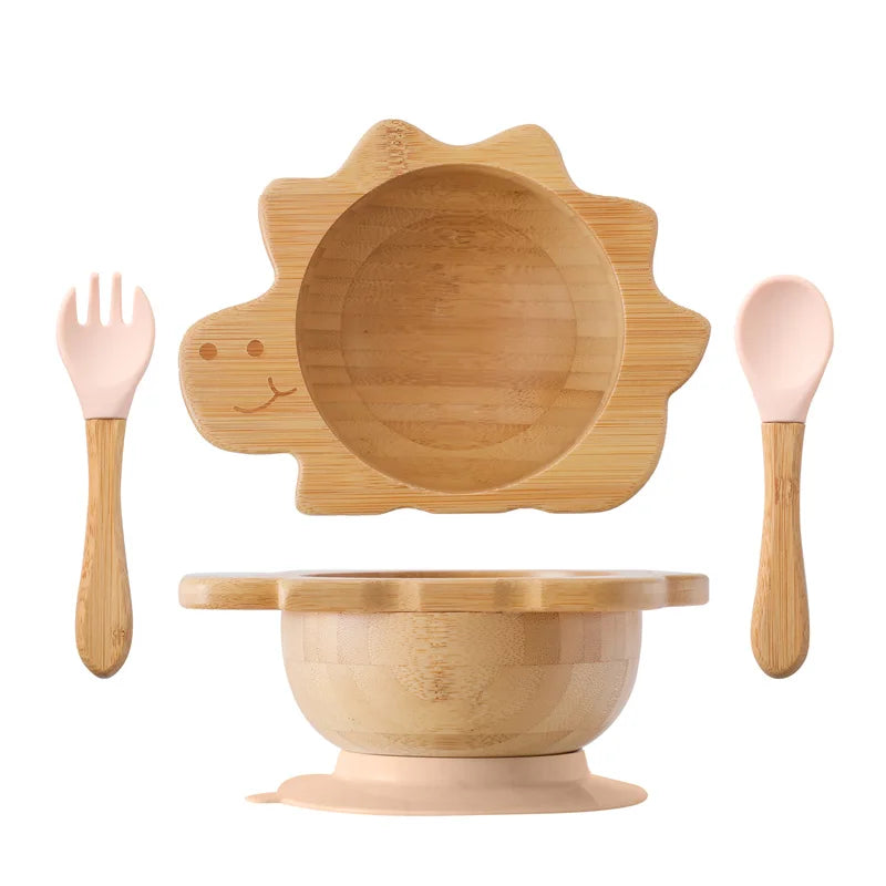 Bamboo Baby Feeding Bowl with Suction Base & Utensil Set
