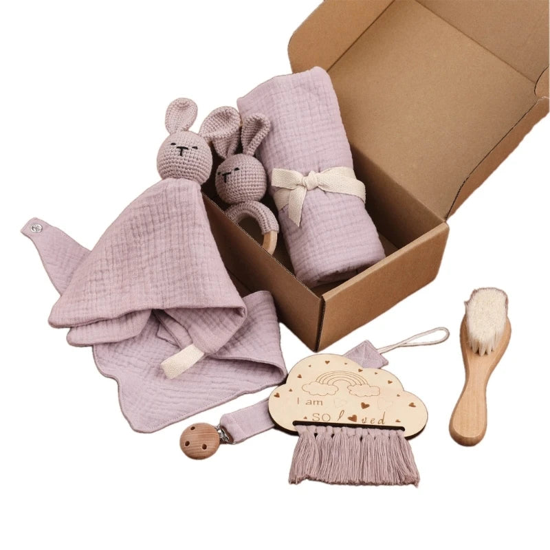 Baby Blanket Set Baby Phase Card with Teether Bath Toy with Brush Comforter