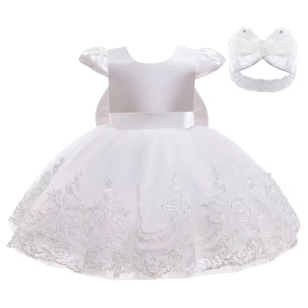Baby Formal Lace Dress With Bow And Headband