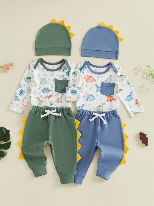 Dinosaur Print Pants Hat Sets Boy Fall Sleeve Dinosaur Outfits Long Sleeve Outfits Long Baby Baby Boy Fall