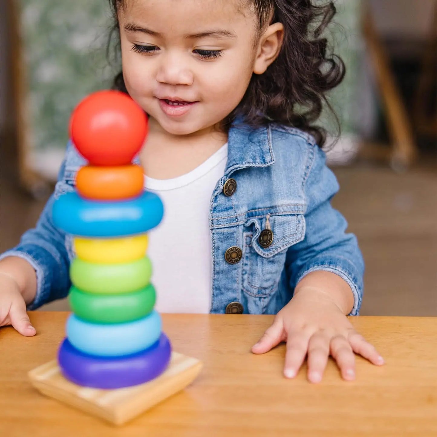 Classic Rainbow Stacker Wooden Ring Educational Toy
