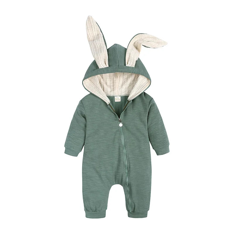 Bunny Ear Hooded Baby Jumpsuit Set
