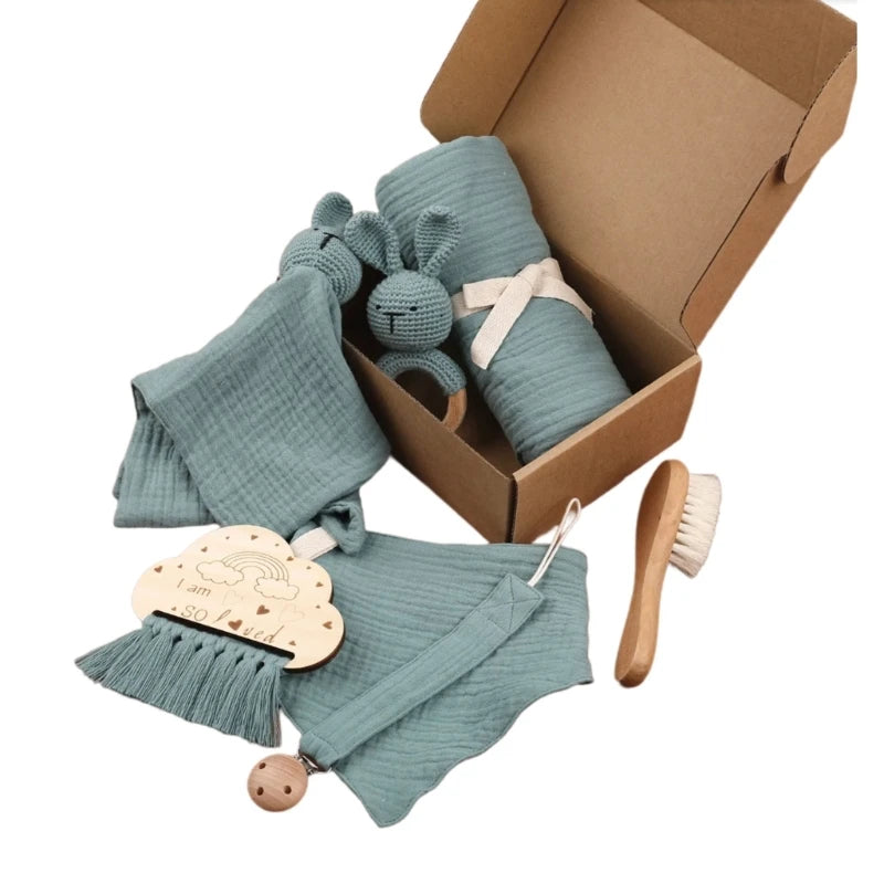 Baby Blanket Set Baby Phase Card with Teether Bath Toy with Brush Comforter