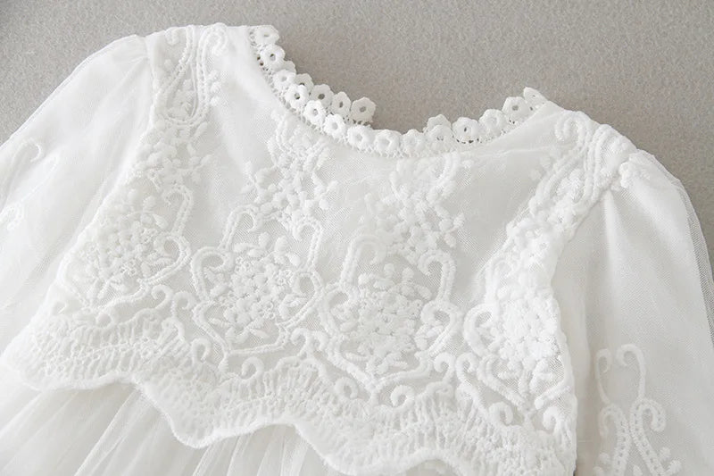 Classic Long-Sleeve Lace Christening Gown with Bonnet