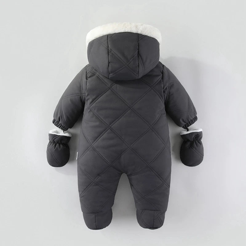 Cozy Plush Baby Snowsuit with Animal Patch, Available in 3 colors