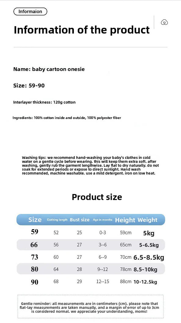 Xmas 2025 Winter 100% Cotton Thick Baby Jumpsuit Class A Skin Friendly 0-18M Side-release Button  Animal  Print  for Boys Girls