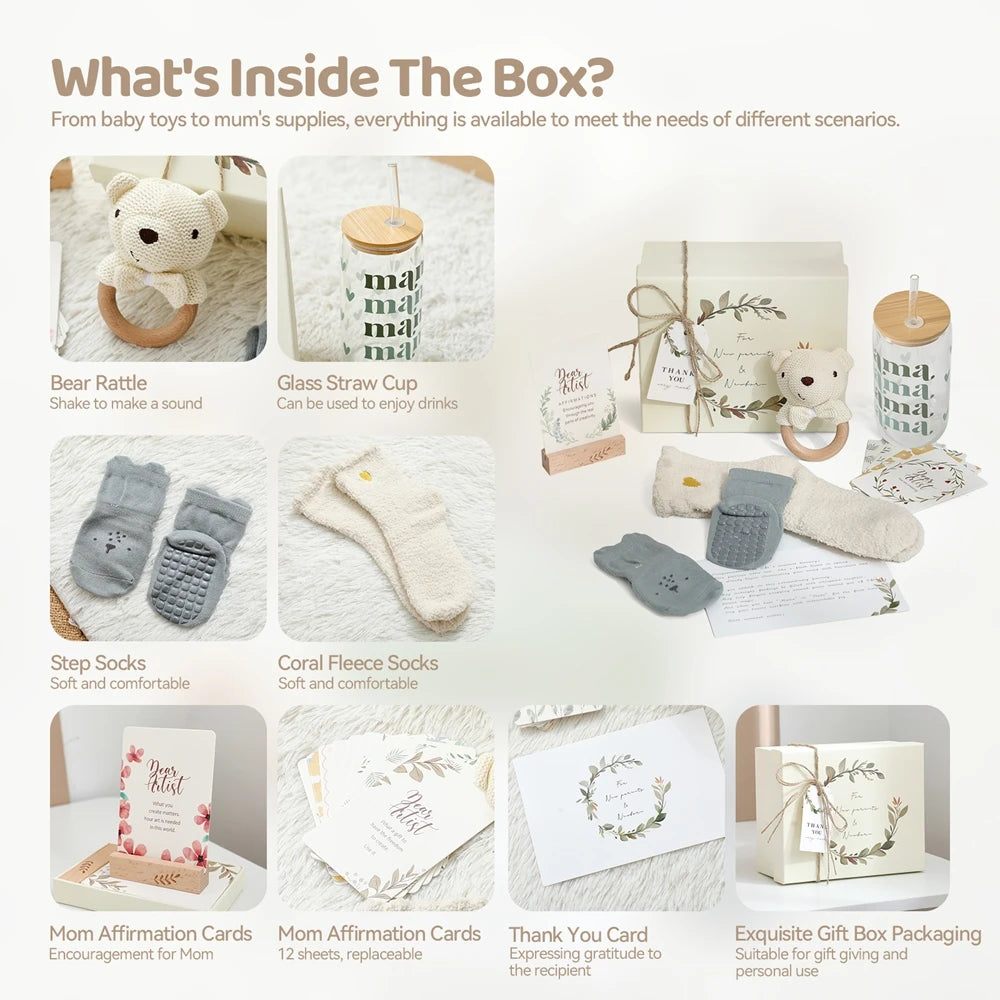 Bathing Set for Newborns Montessori Cotton Towel Toothbrush Cup Socks Rattle Toy Growth Milestone Gift box Photography props