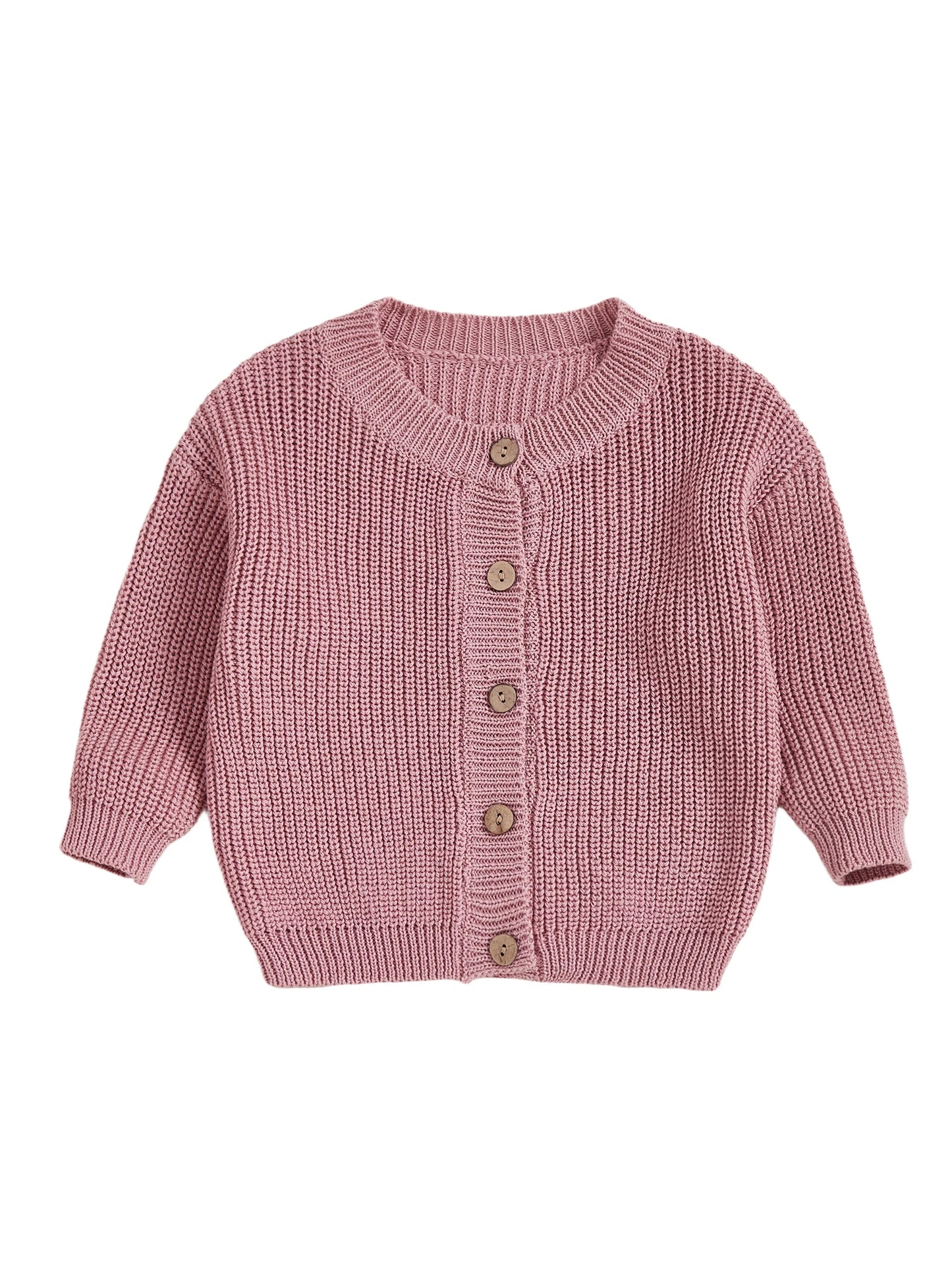 Solid Color Knit Cardigan Sweater with Round Neckline and Button-Up Front Long Sleeves Casual Knitwear