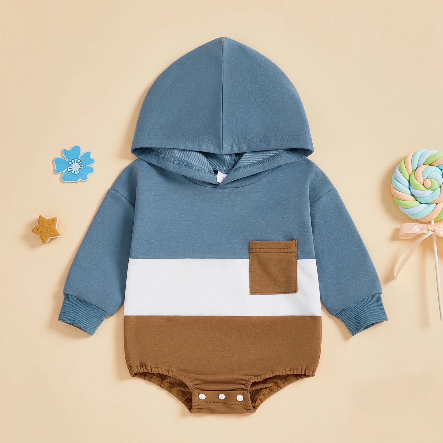 Color Block Hooded Baby Romper
