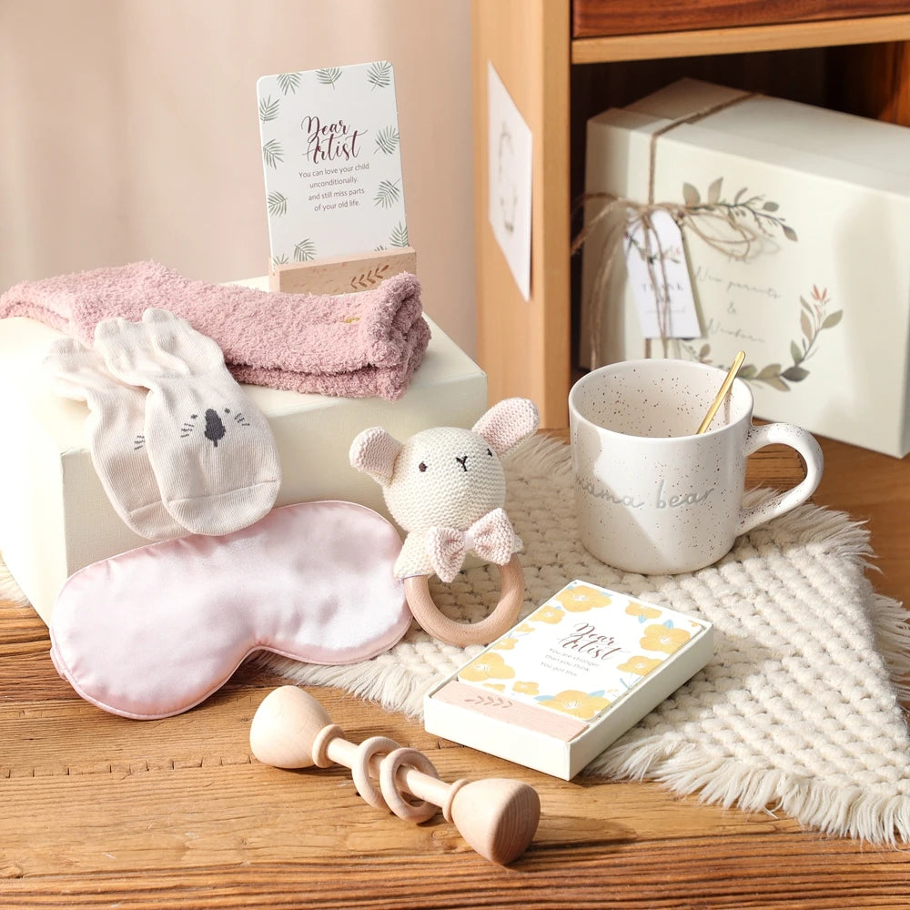 Bathing Set for Newborns Montessori Cotton Towel Toothbrush Cup Socks Rattle Toy Growth Milestone Gift box Photography props