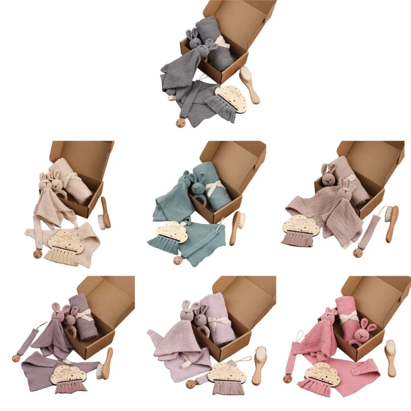 Baby Blanket Set Baby Phase Card with Teether Bath Toy with Brush Comforter