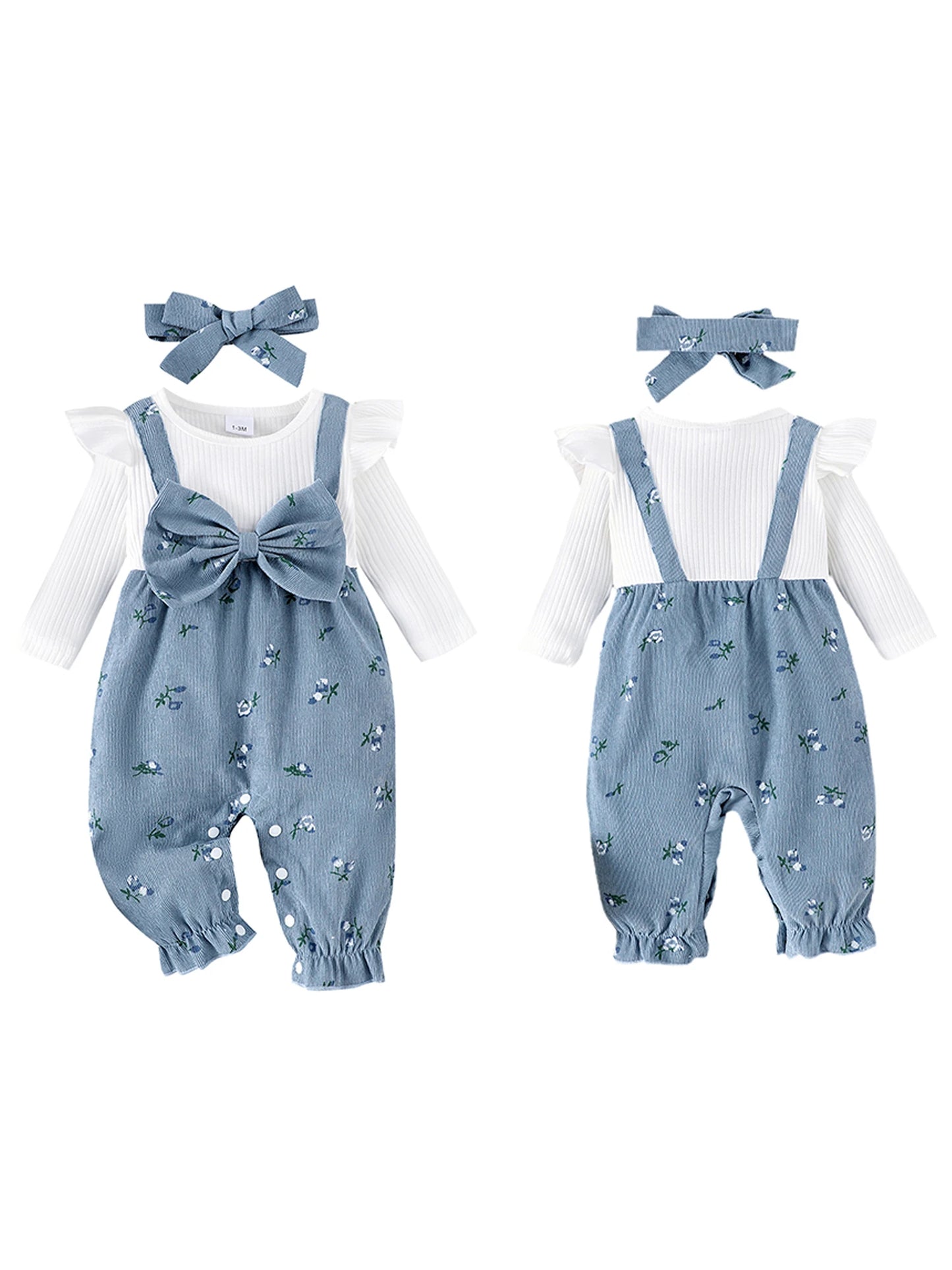 Adorable Baby Overall and Bodysuit Set with Matching Headband