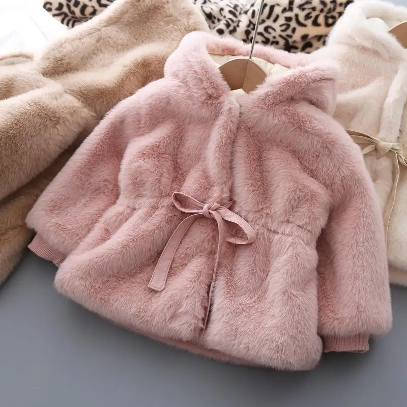 Charming Pink Faux Fur Coat for Girls