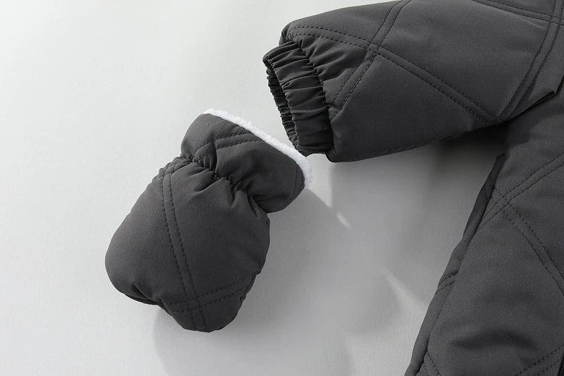 Cozy Plush Baby Snowsuit with Animal Patch, Available in 3 colors