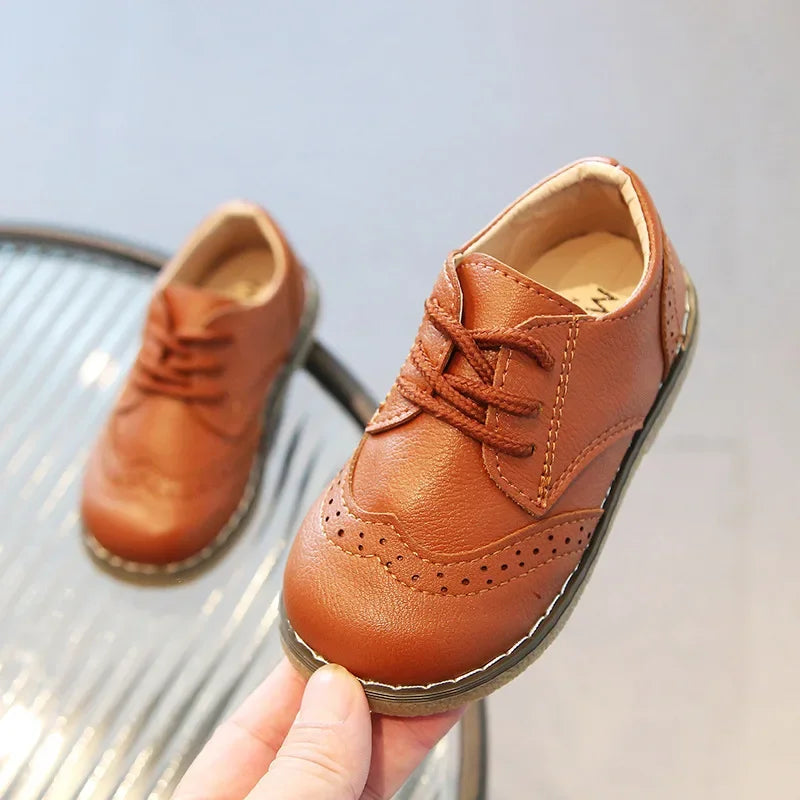 Classic Brown Leather Oxford Dress Shoes for Kids