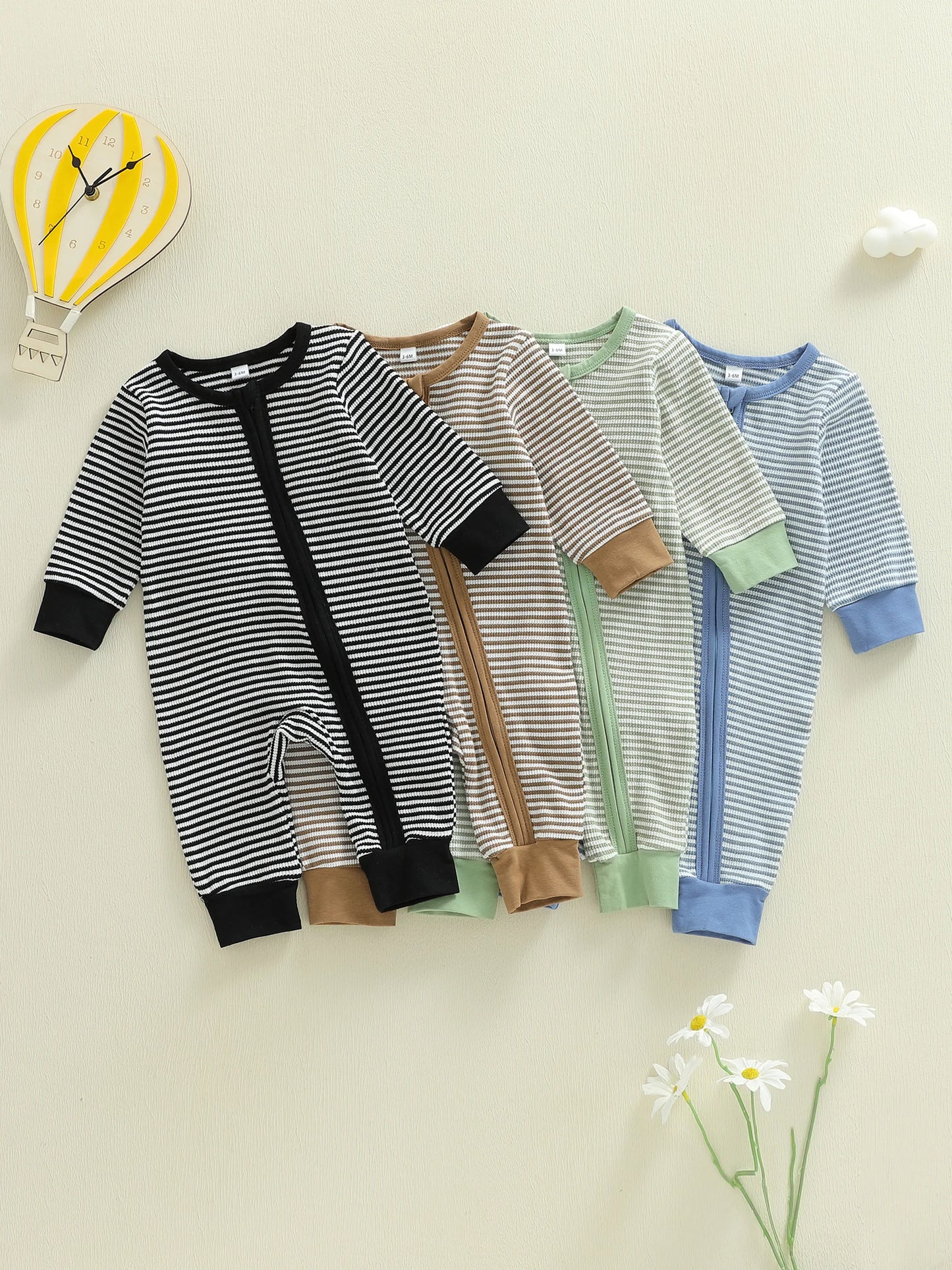 Striped Zip-Up Baby Sleepers – Multiple Colors