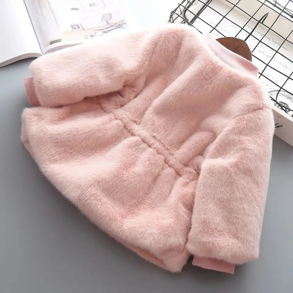 Charming Pink Faux Fur Coat for Girls