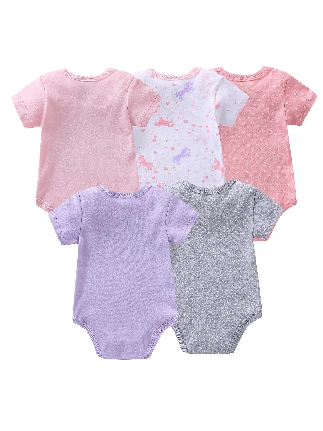 5pcs Girls' Short-Sleeve Bodysuits, Cotton Baby Romper Onesies, Girls' Essential Clothing, Newborn Hospital Birth Supplies, Perfect for Outdoor