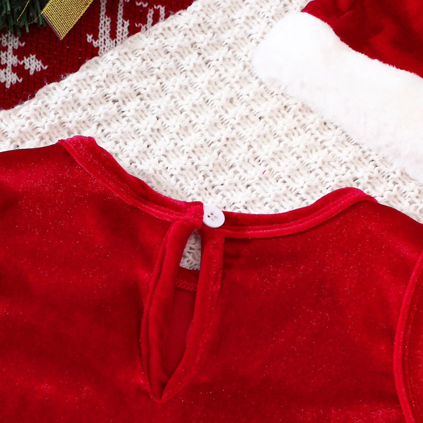 Girls Sleeveless Velvet Christmas Dress with Matching Hat