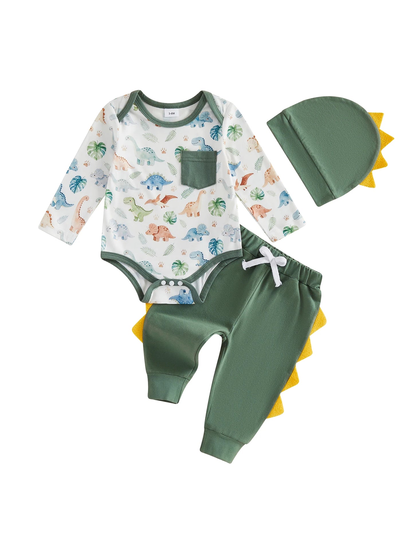 Dinosaur Print Pants Hat Sets Boy Fall Sleeve Dinosaur Outfits Long Sleeve Outfits Long Baby Baby Boy Fall