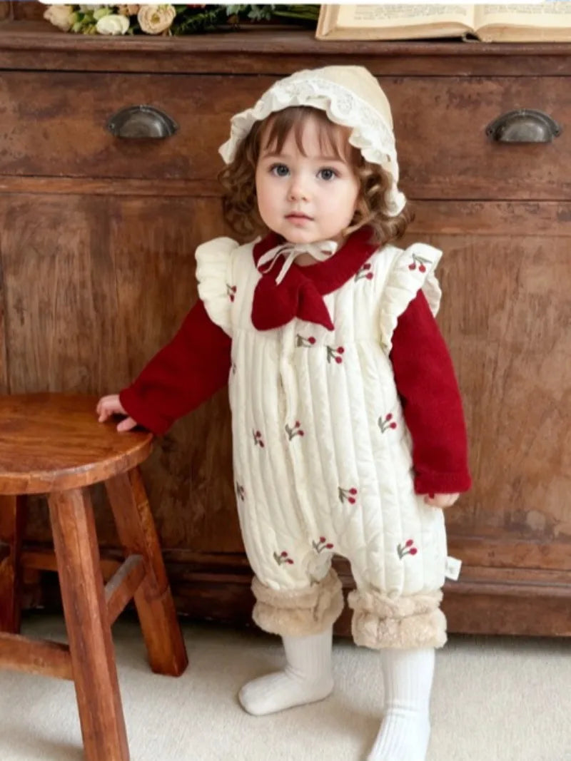 Baby Clothes Autumn and Winter Cotton and Velvet Thickened Vest Cute Baby Girl's Warm Climbing Clothes for Going Out in Winter
