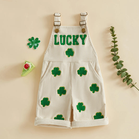 Lucky Shamrock Baby Corduroy Overall Shorts